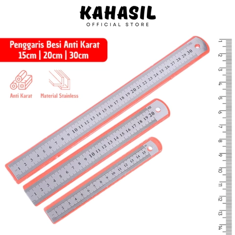 KAHASIL - Penggaris Garisan Ruler Besi Stainless Steel Anti Karat Tebal 15cm 20cm 30cm